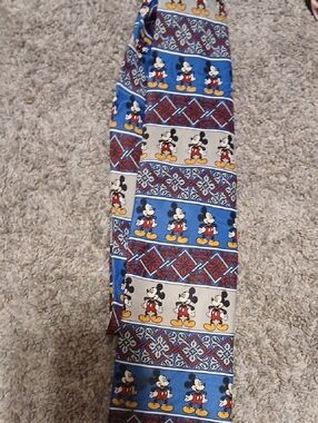 Disney Mickey Mouse Patterned Blue Red and Cream Tie